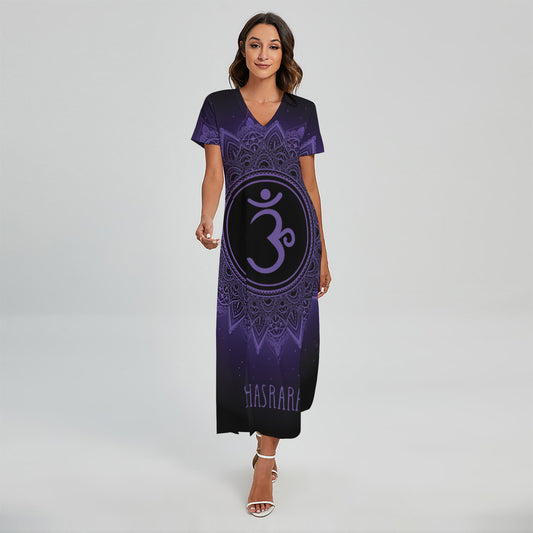 Sahasrara Chakra Symbol Print Short Sleeve Maxi Dress