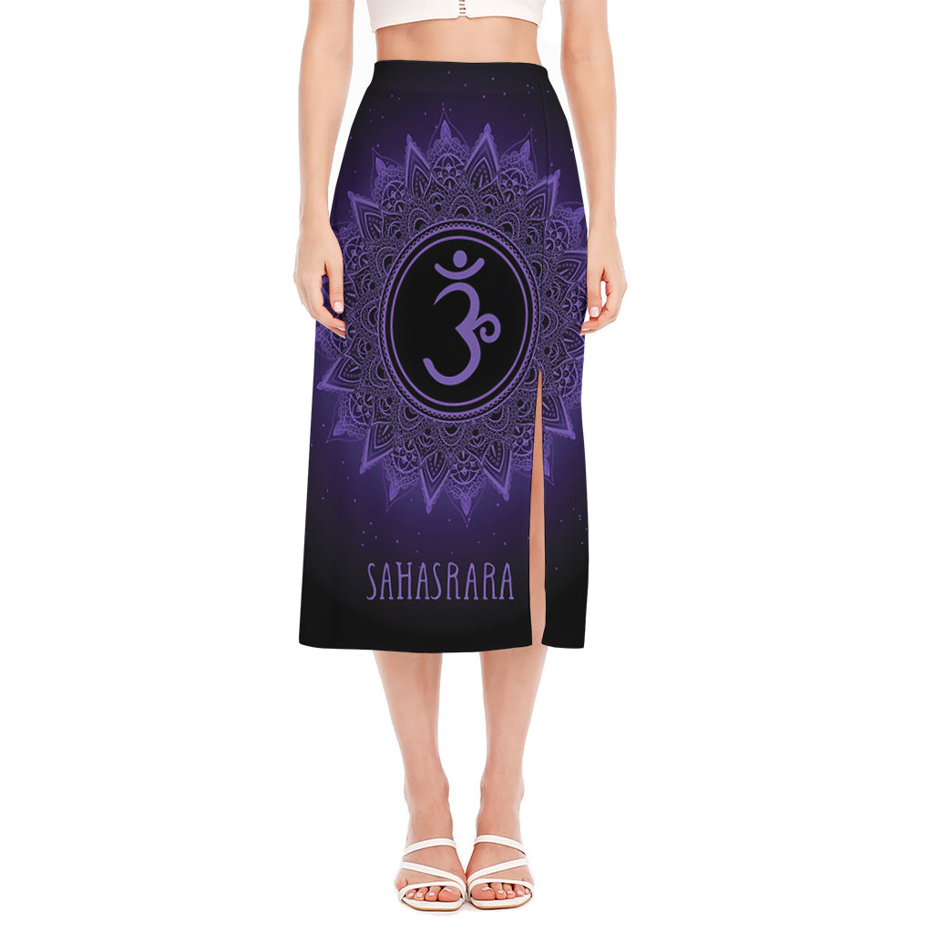 Sahasrara Chakra Symbol Print Side Slit Midi Skirt