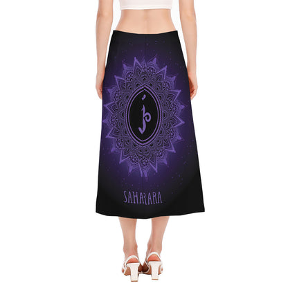 Sahasrara Chakra Symbol Print Side Slit Midi Skirt