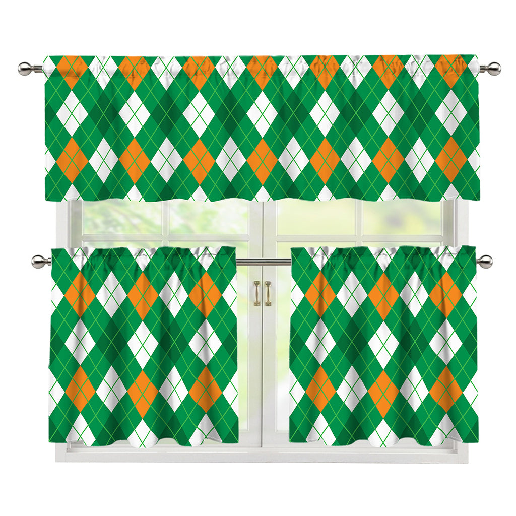 Saint Patrick's Day Argyle Pattern Print 3 Piece Kitchen Curtains