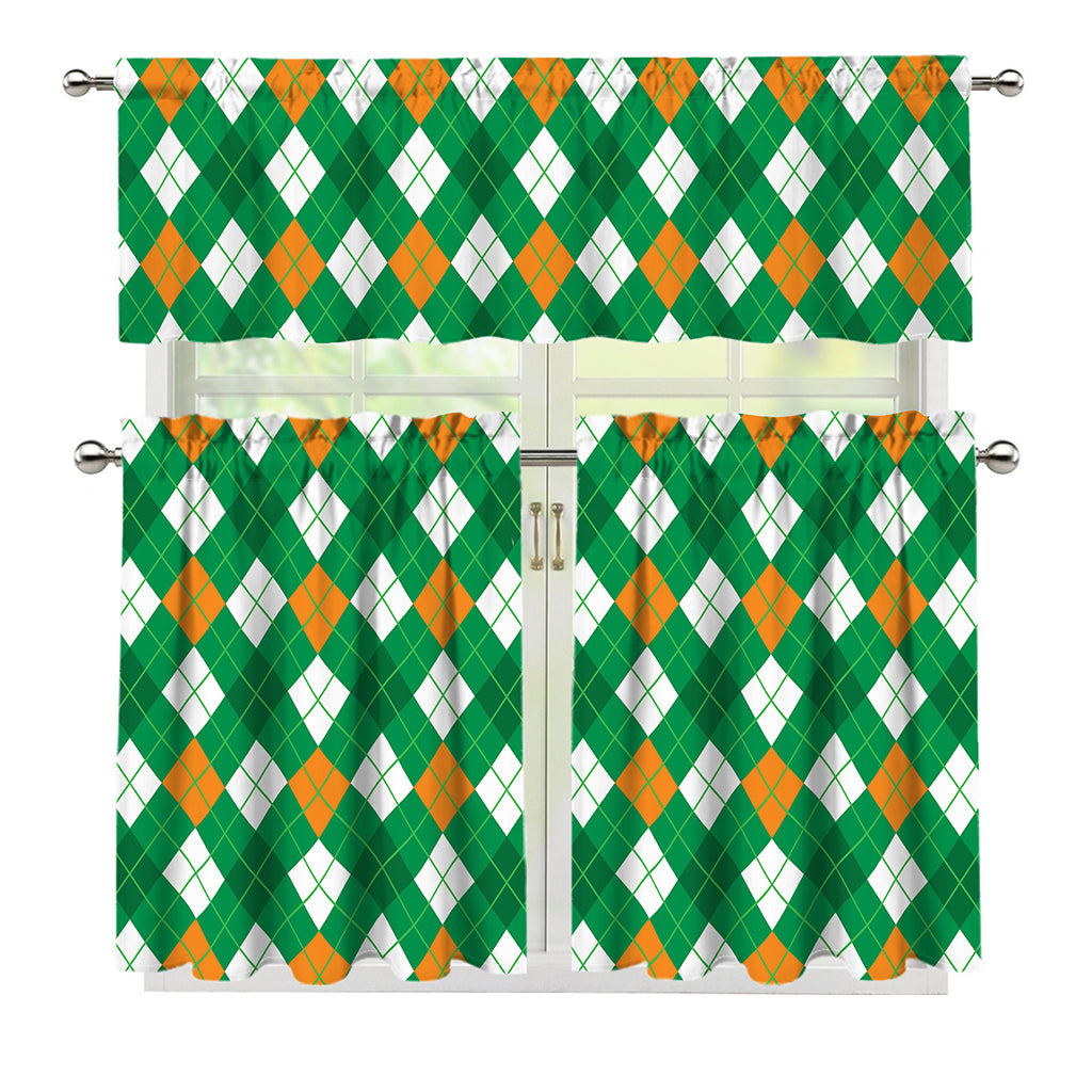 Saint Patrick's Day Argyle Pattern Print 3 Piece Kitchen Curtains