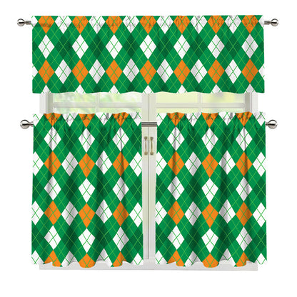 Saint Patrick's Day Argyle Pattern Print 3 Piece Kitchen Curtains