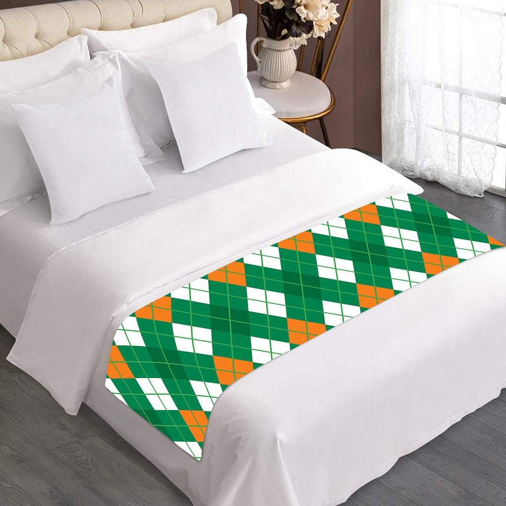 Saint Patrick's Day Argyle Pattern Print Bed Runner