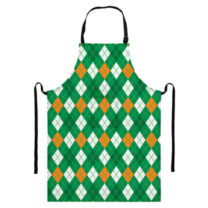 Saint Patrick's Day Argyle Pattern Print Bib Apron With Pocket