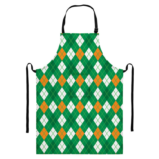 Saint Patrick's Day Argyle Pattern Print Bib Apron With Pocket
