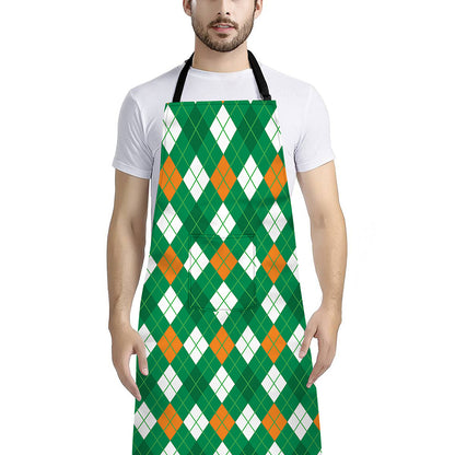 Saint Patrick's Day Argyle Pattern Print Bib Apron With Pocket