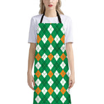 Saint Patrick's Day Argyle Pattern Print Bib Apron With Pocket