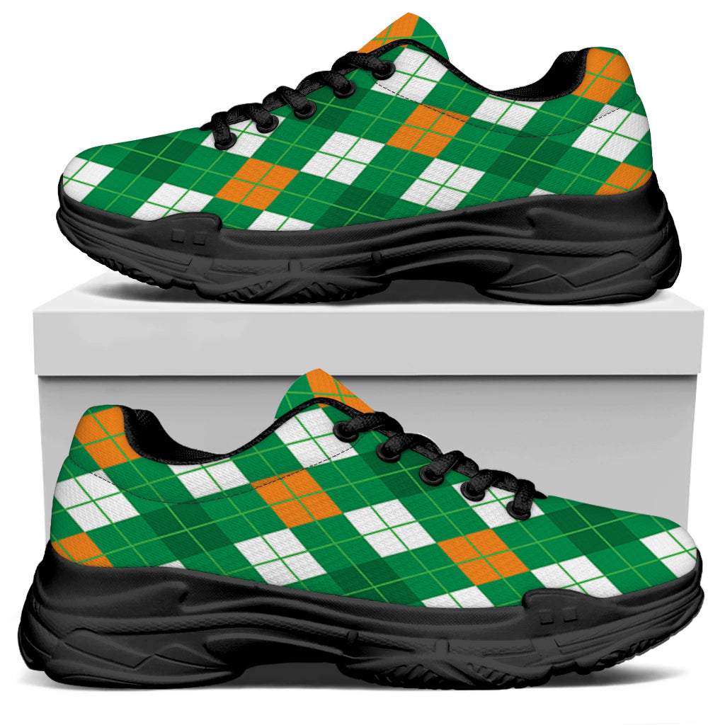Saint Patrick's Day Argyle Pattern Print Black Chunky Shoes