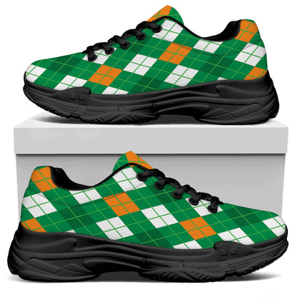 Saint Patrick's Day Argyle Pattern Print Black Chunky Shoes