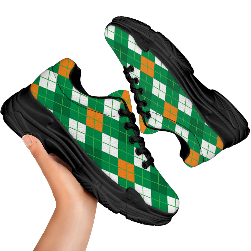 Saint Patrick's Day Argyle Pattern Print Black Chunky Shoes