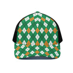 Saint Patrick's Day Argyle Pattern Print Black Mesh Trucker Cap