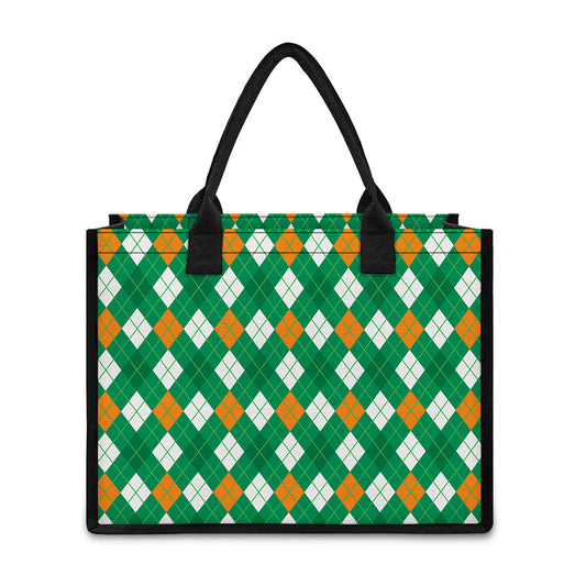 Saint Patrick's Day Argyle Pattern Print Canvas Tote Bag