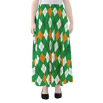 Saint Patrick's Day Argyle Pattern Print Chiffon Maxi Skirt