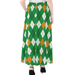 Saint Patrick's Day Argyle Pattern Print Chiffon Maxi Skirt