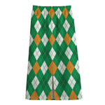 Saint Patrick's Day Argyle Pattern Print Cotton Front Slit Maxi Skirt