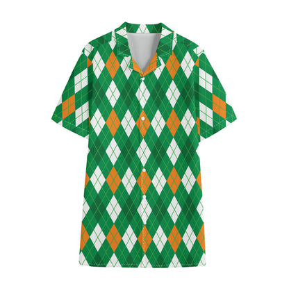 Saint Patrick's Day Argyle Pattern Print Cotton Hawaiian Shirt