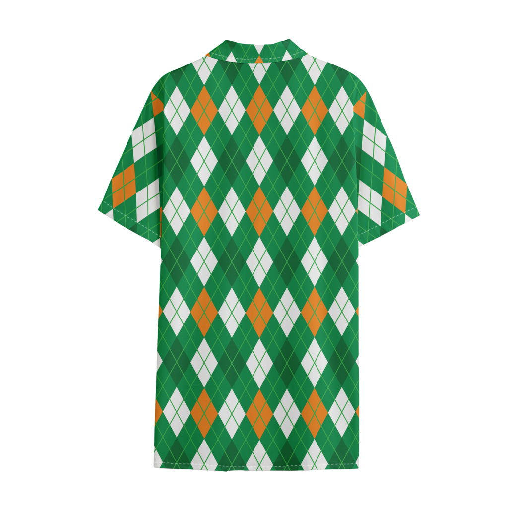 Saint Patrick's Day Argyle Pattern Print Cotton Hawaiian Shirt