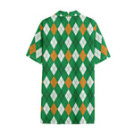 Saint Patrick's Day Argyle Pattern Print Cotton Hawaiian Shirt