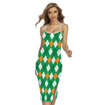 Saint Patrick's Day Argyle Pattern Print Cross Back Cami Dress