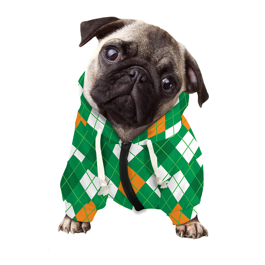 Saint Patrick's Day Argyle Pattern Print Dog Zip Up Hoodie