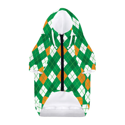 Saint Patrick's Day Argyle Pattern Print Dog Zip Up Hoodie