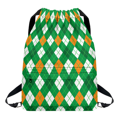 Saint Patrick's Day Argyle Pattern Print Drawstring Backpack