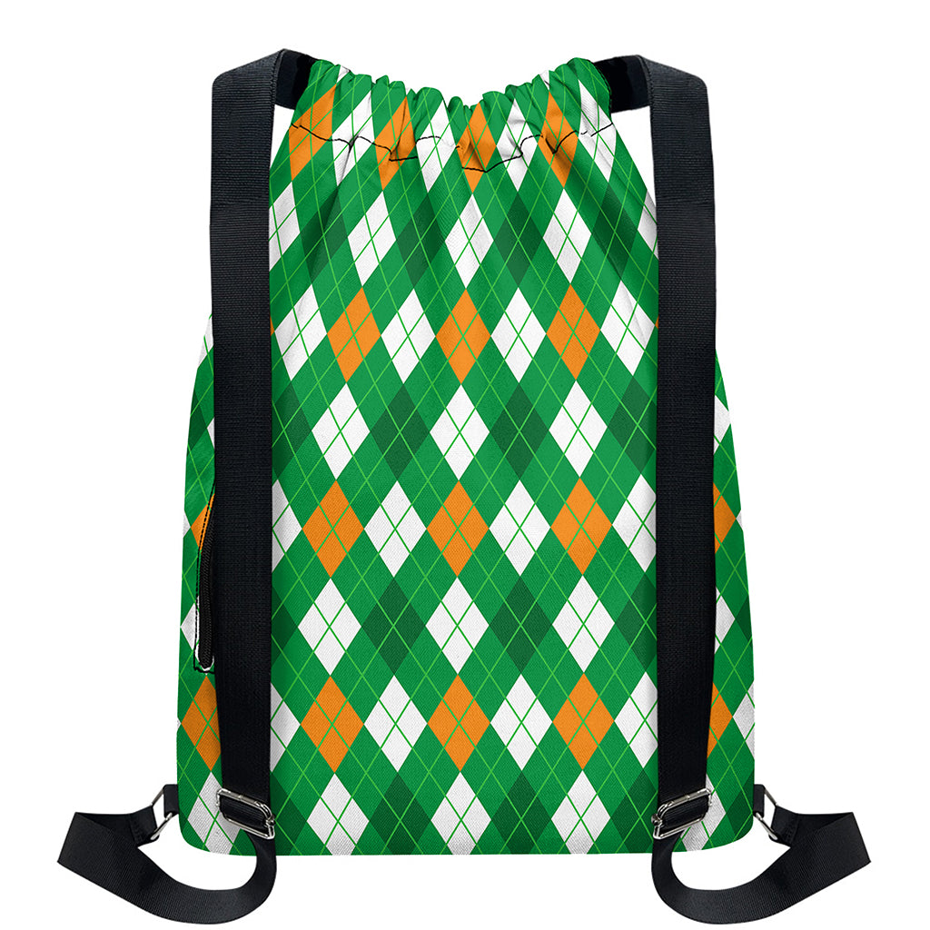 Saint Patrick's Day Argyle Pattern Print Drawstring Backpack