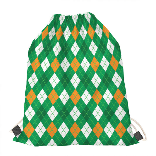 Saint Patrick's Day Argyle Pattern Print Drawstring Bag