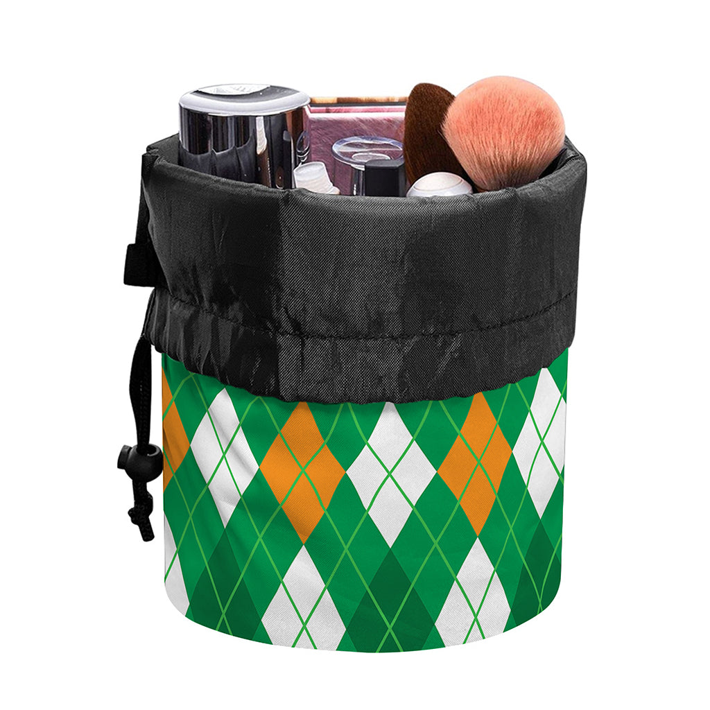Saint Patrick's Day Argyle Pattern Print Drawstring Makeup Bag