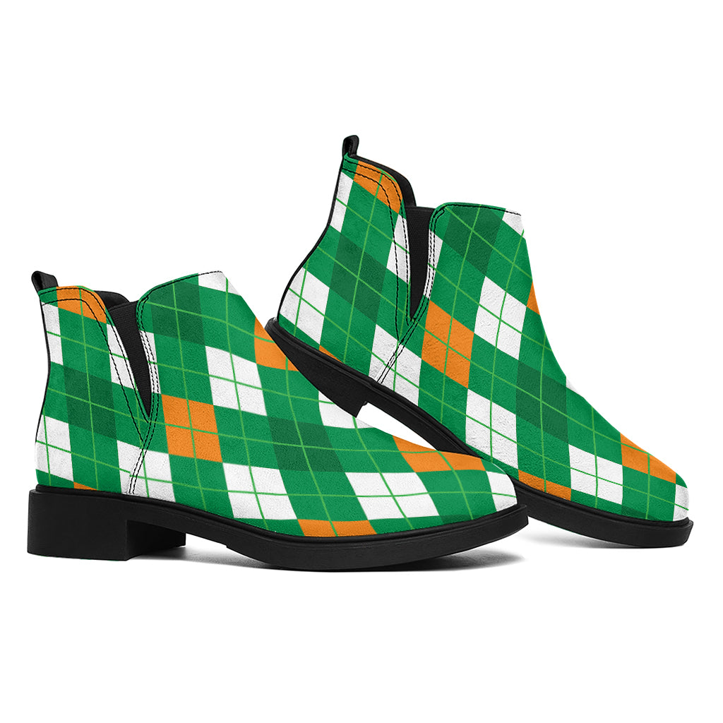 Saint Patrick's Day Argyle Pattern Print Flat Ankle Boots