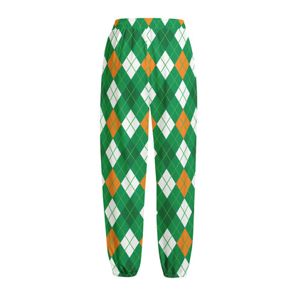 Saint Patrick's Day Argyle Pattern Print Fleece Lined Knit Pants
