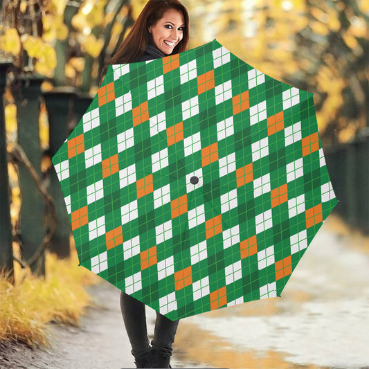 Saint Patrick's Day Argyle Pattern Print Foldable Umbrella