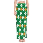 Saint Patrick's Day Argyle Pattern Print High Slit Maxi Skirt