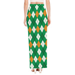 Saint Patrick's Day Argyle Pattern Print High Slit Maxi Skirt