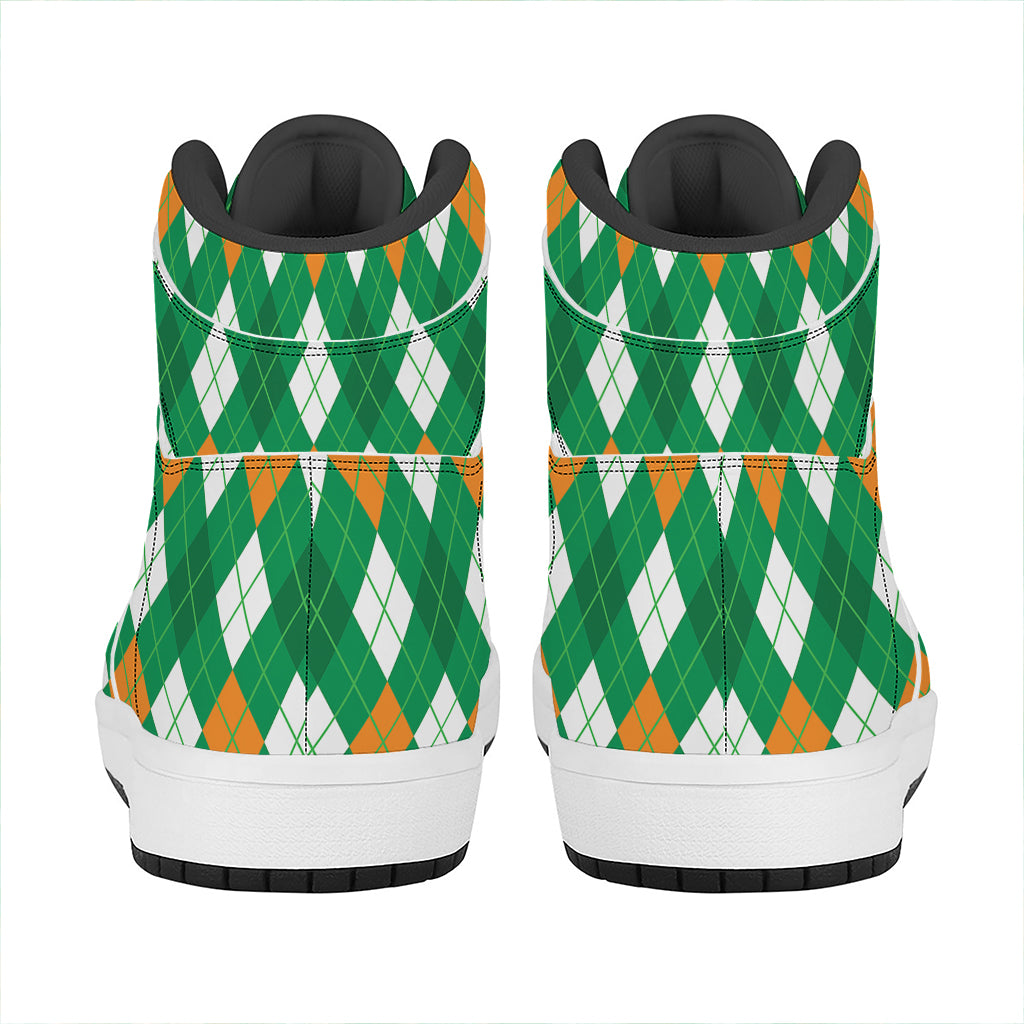 Saint Patrick's Day Argyle Pattern Print High Top Leather Sneakers