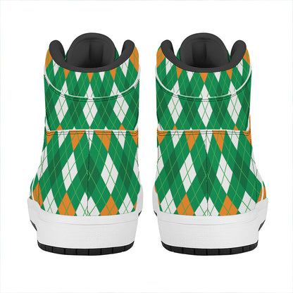 Saint Patrick's Day Argyle Pattern Print High Top Leather Sneakers