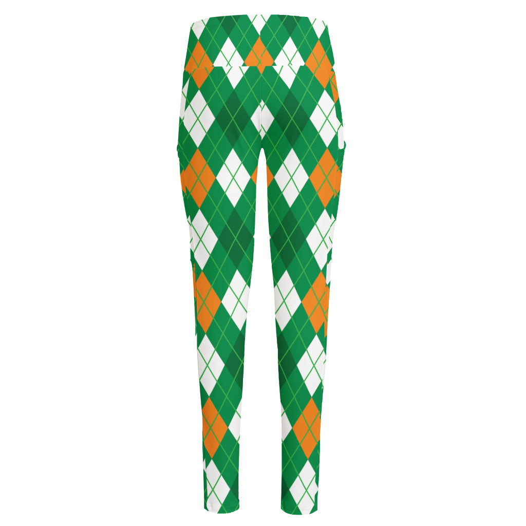 Saint Patrick's Day Argyle Pattern Print High-Waisted Pocket Leggings