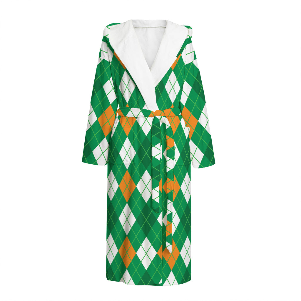 Saint Patrick's Day Argyle Pattern Print Hooded Bathrobe