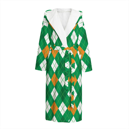 Saint Patrick's Day Argyle Pattern Print Hooded Bathrobe