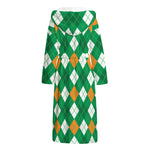 Saint Patrick's Day Argyle Pattern Print Hooded Bathrobe