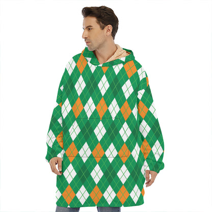 Saint Patrick's Day Argyle Pattern Print Hoodie Blanket