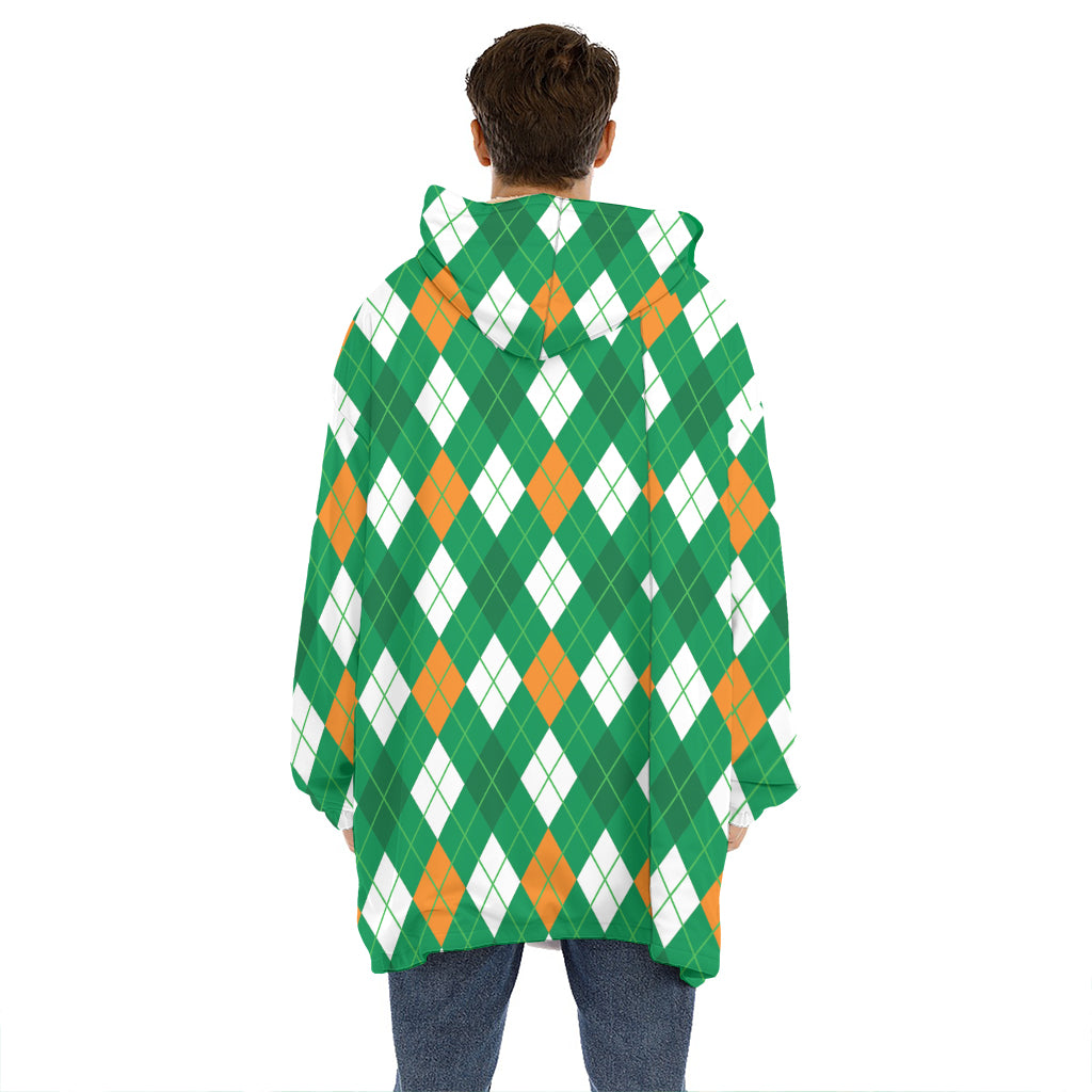 Saint Patrick's Day Argyle Pattern Print Hoodie Blanket