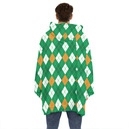 Saint Patrick's Day Argyle Pattern Print Hoodie Blanket