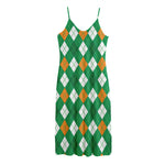 Saint Patrick's Day Argyle Pattern Print Jersey Midi Cami Dress