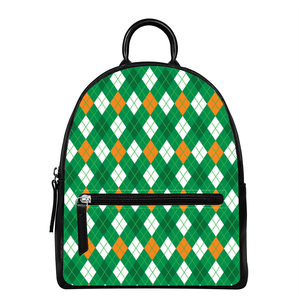 Saint Patrick's Day Argyle Pattern Print Leather Backpack