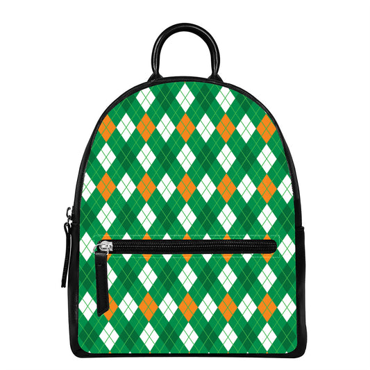 Saint Patrick's Day Argyle Pattern Print Leather Backpack