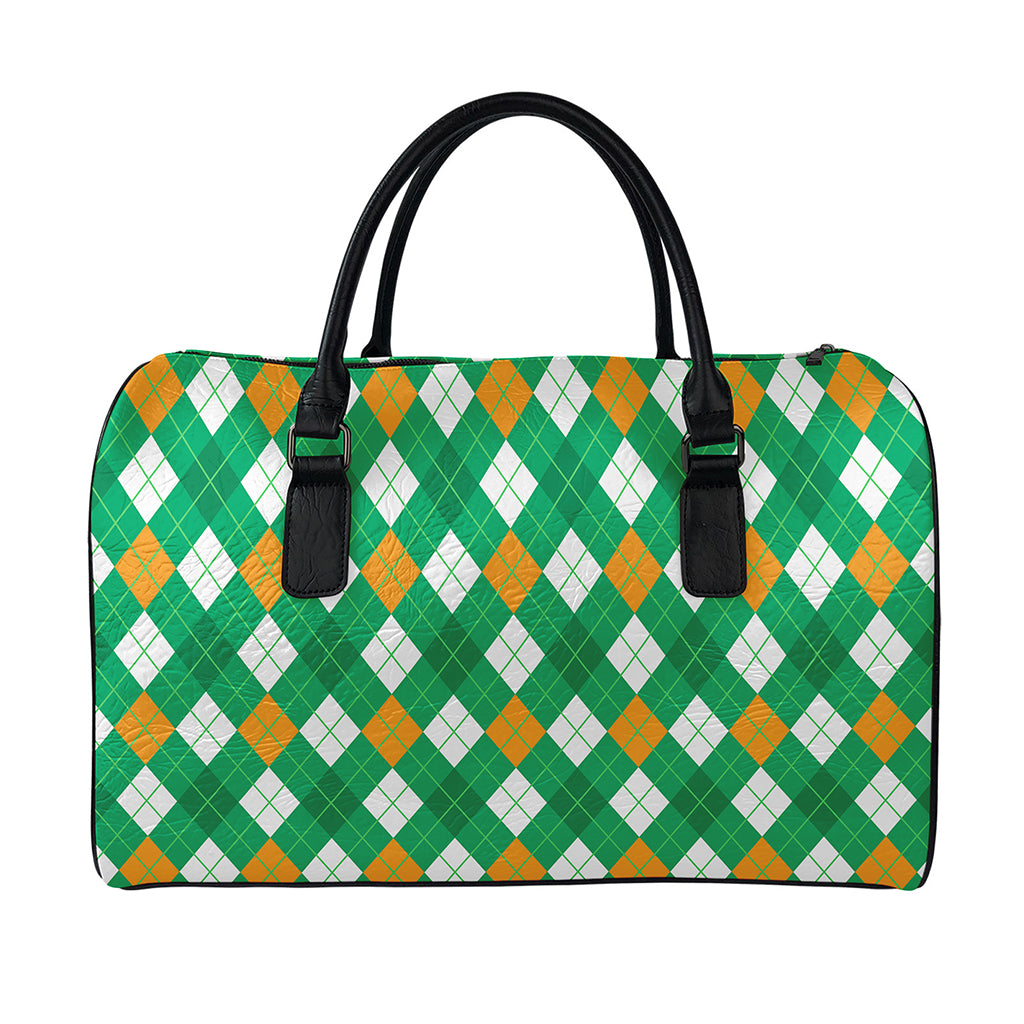 Saint Patrick's Day Argyle Pattern Print Leather Duffle Bag