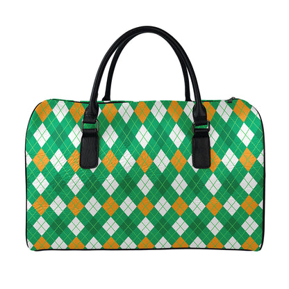 Saint Patrick's Day Argyle Pattern Print Leather Duffle Bag