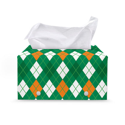 Saint Patrick's Day Argyle Pattern Print Leather Tissue Box Cover