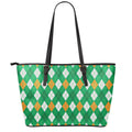Saint Patrick's Day Argyle Pattern Print Leather Tote Bag With Zipper